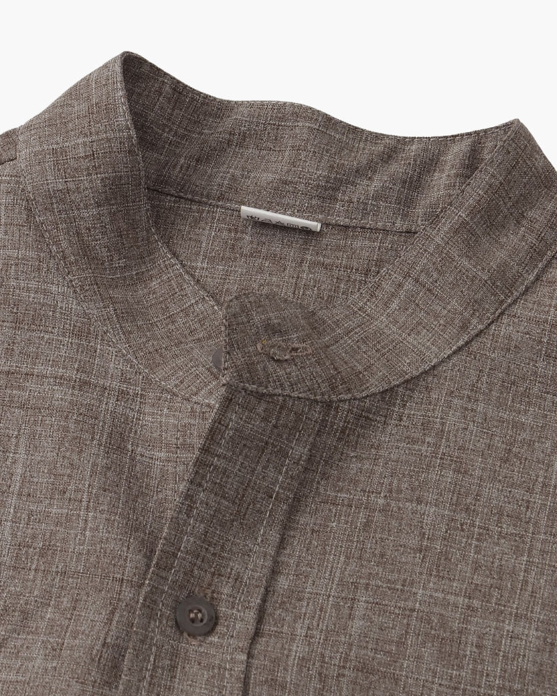 Men's Short Sleeve Mandarin Collar Shirt with Relaxed Silhouette