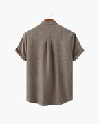 Men's Short Sleeve Mandarin Collar Shirt with Relaxed Silhouette