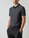 Men's Silk-Look Polo with Mesh Panels and Wrinkle-Resistant Finish - Black