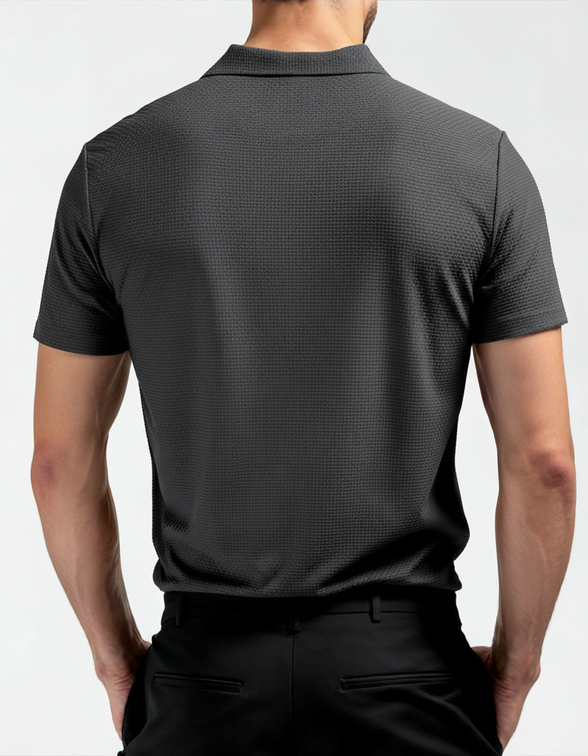 Men's Silk-Look Polo with Mesh Panels and Wrinkle-Resistant Finish