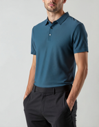 Men's Silk-Look Polo with Mesh Panels and Wrinkle-Resistant Finish - Navy