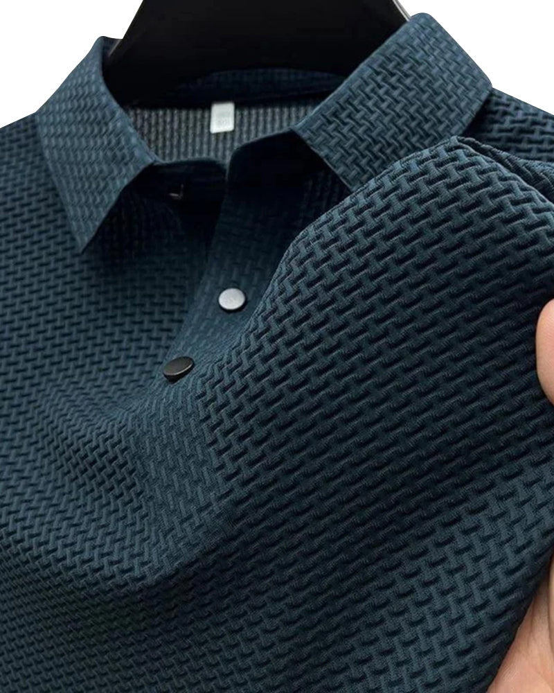 Men's Silk-Look Polo with Mesh Panels and Wrinkle-Resistant Finish