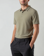 Men's Silk-Look Polo with Mesh Panels and Wrinkle-Resistant Finish - Light Green
