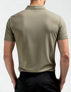 Men's Silk-Look Polo with Mesh Panels and Wrinkle-Resistant Finish