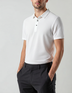 Men's Silk-Look Polo with Mesh Panels and Wrinkle-Resistant Finish - White
