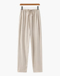 Men's Slim Fit Linen Trousers with Drawstring Waist - Beige