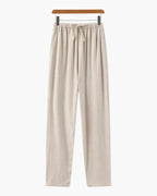 Men's Slim Fit Linen Trousers with Drawstring Waist - Beige
