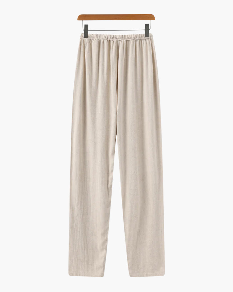 Men's Slim Fit Linen Trousers with Drawstring Waist