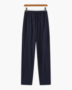 Men's Slim Fit Linen Trousers with Drawstring Waist - Blue