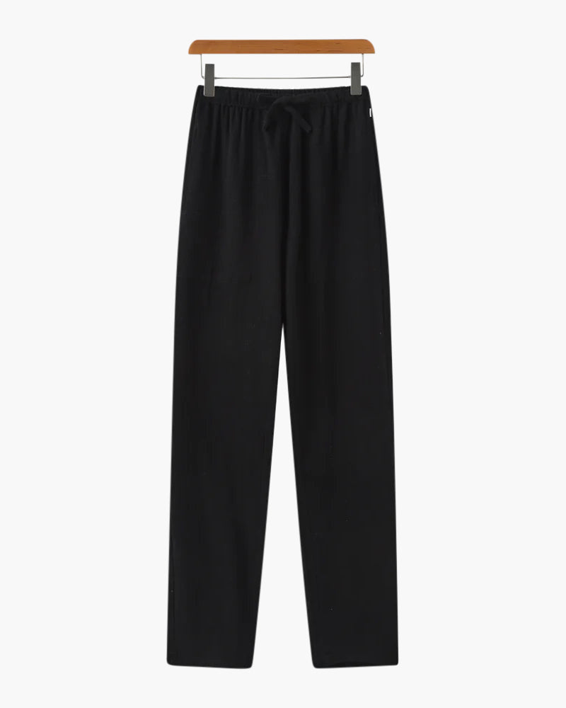 Men's Slim Fit Linen Trousers with Drawstring Waist - Black