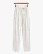 Men's Slim Fit Linen Trousers with Drawstring Waist - White