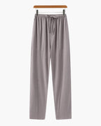 Men's Slim Fit Linen Trousers with Drawstring Waist - Gray