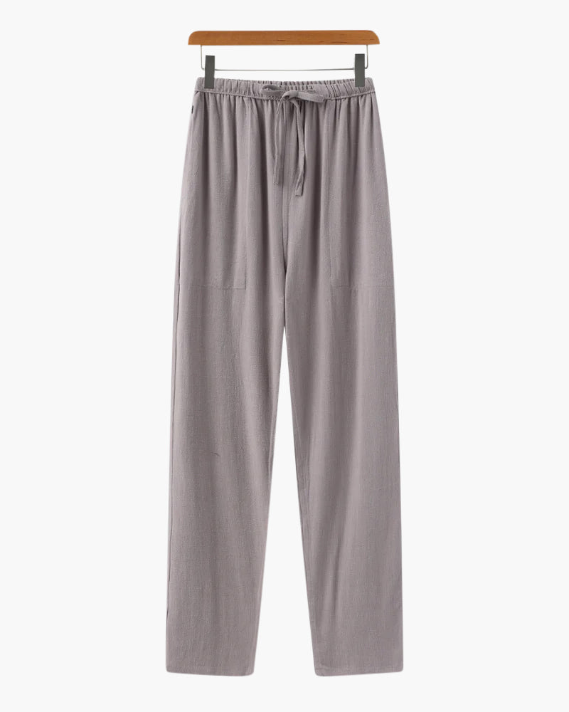 Men's Slim Fit Linen Trousers with Drawstring Waist - Gray