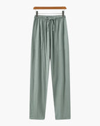 Men's Slim Fit Linen Trousers with Drawstring Waist - Green