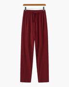 Men's Slim Fit Linen Trousers with Drawstring Waist - Red