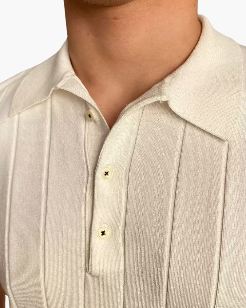 Men's Slim Fit Ribbed Cotton Knit Polo with Button Placket