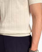 Men's Slim Fit Ribbed Cotton Knit Polo with Button Placket