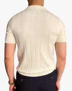 Men's Slim Fit Ribbed Cotton Knit Polo with Button Placket