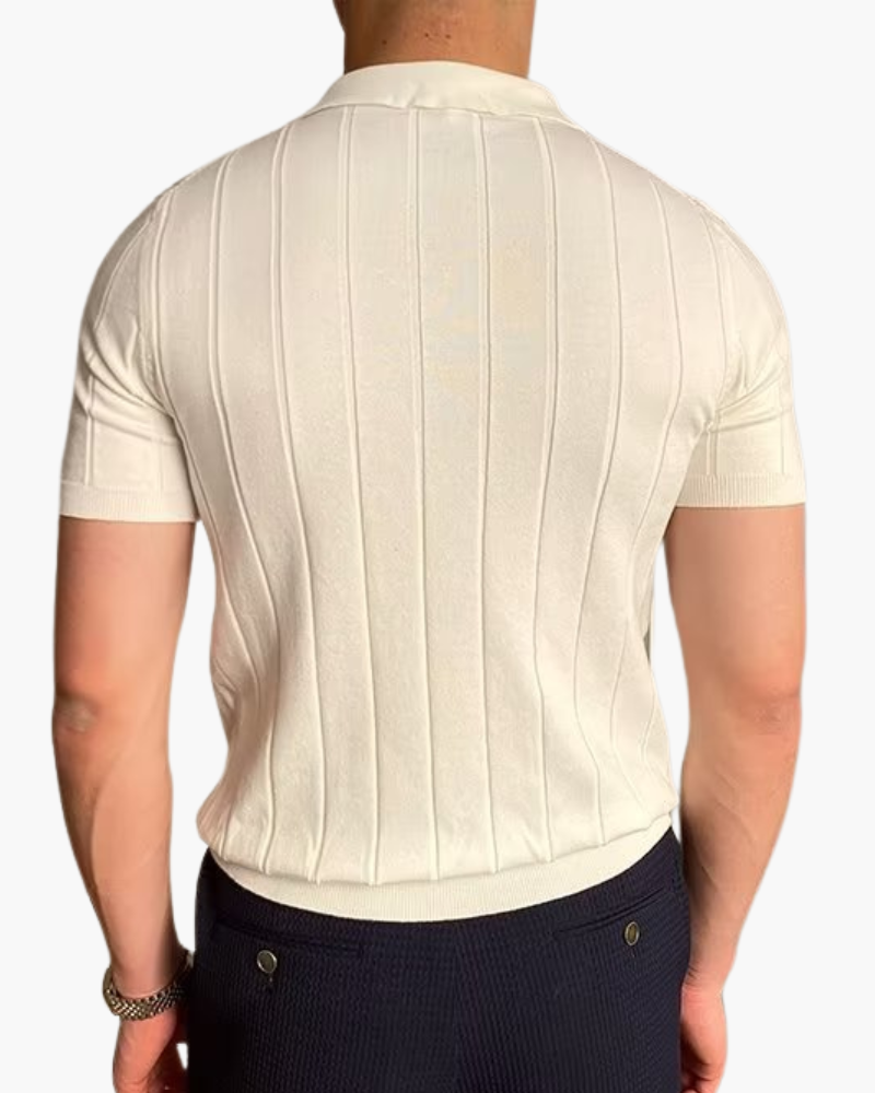 Men's Slim Fit Ribbed Cotton Knit Polo with Button Placket