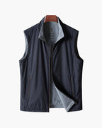 Men's Slim Fleece-Lined Vest with Stand Collar and Zip Front - Navy
