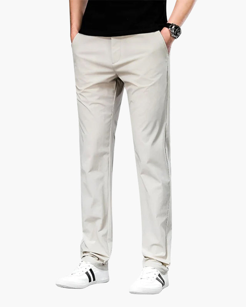 Men's Straight Loose Fit Chino Trousers with Zip Fly - White