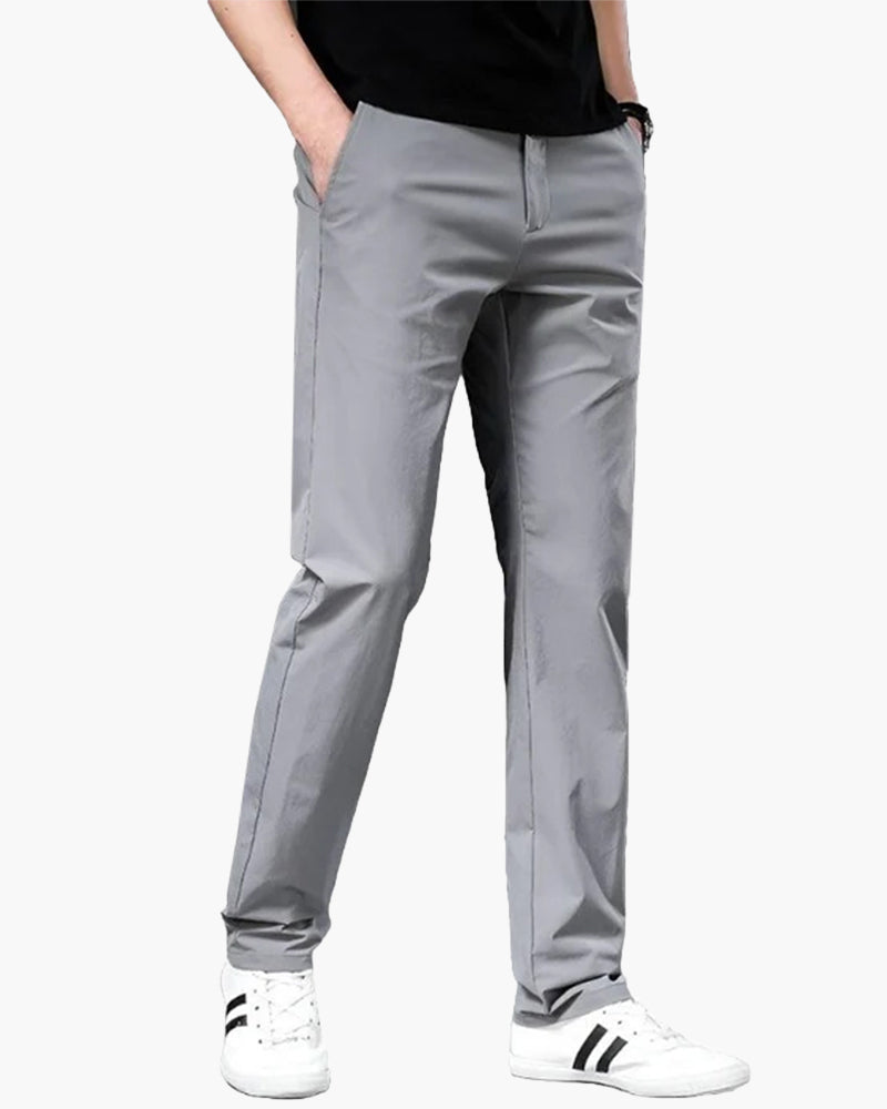 Men's Straight Loose Fit Chino Trousers with Zip Fly - Gray