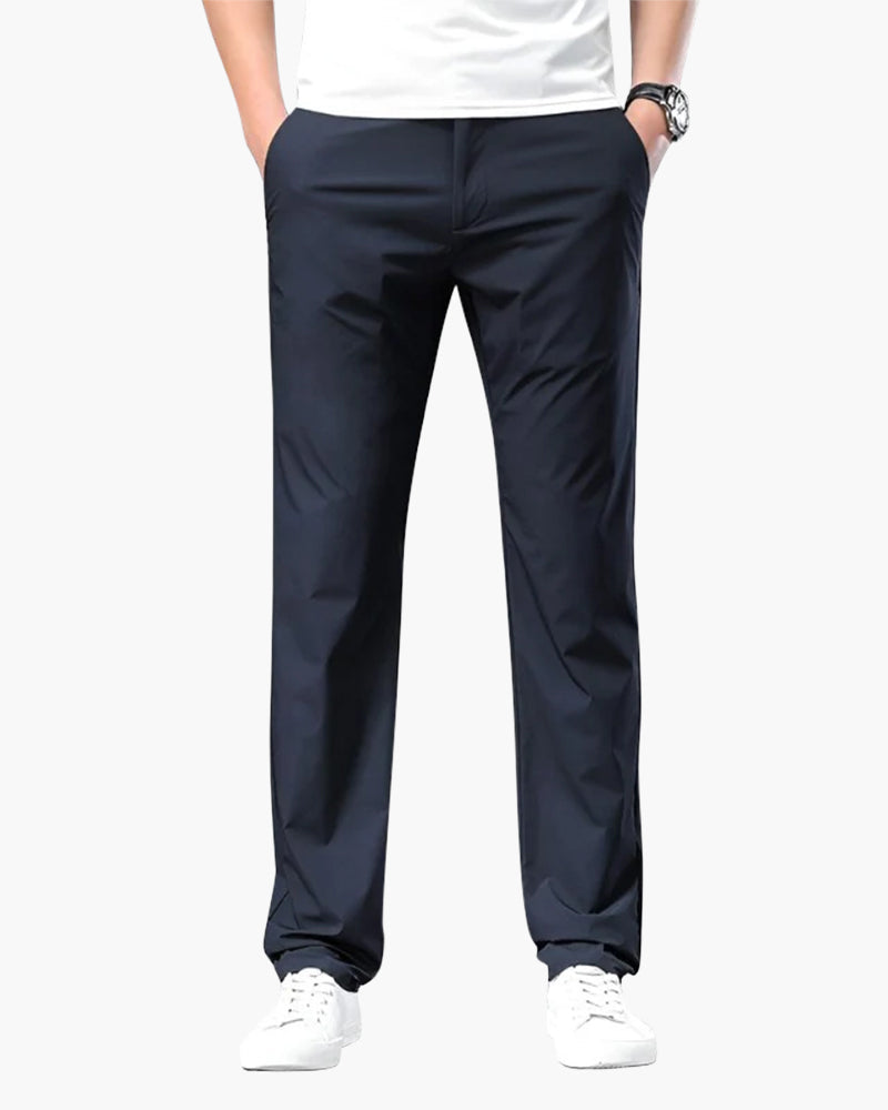 Men's Straight Loose Fit Chino Trousers with Zip Fly - Blue
