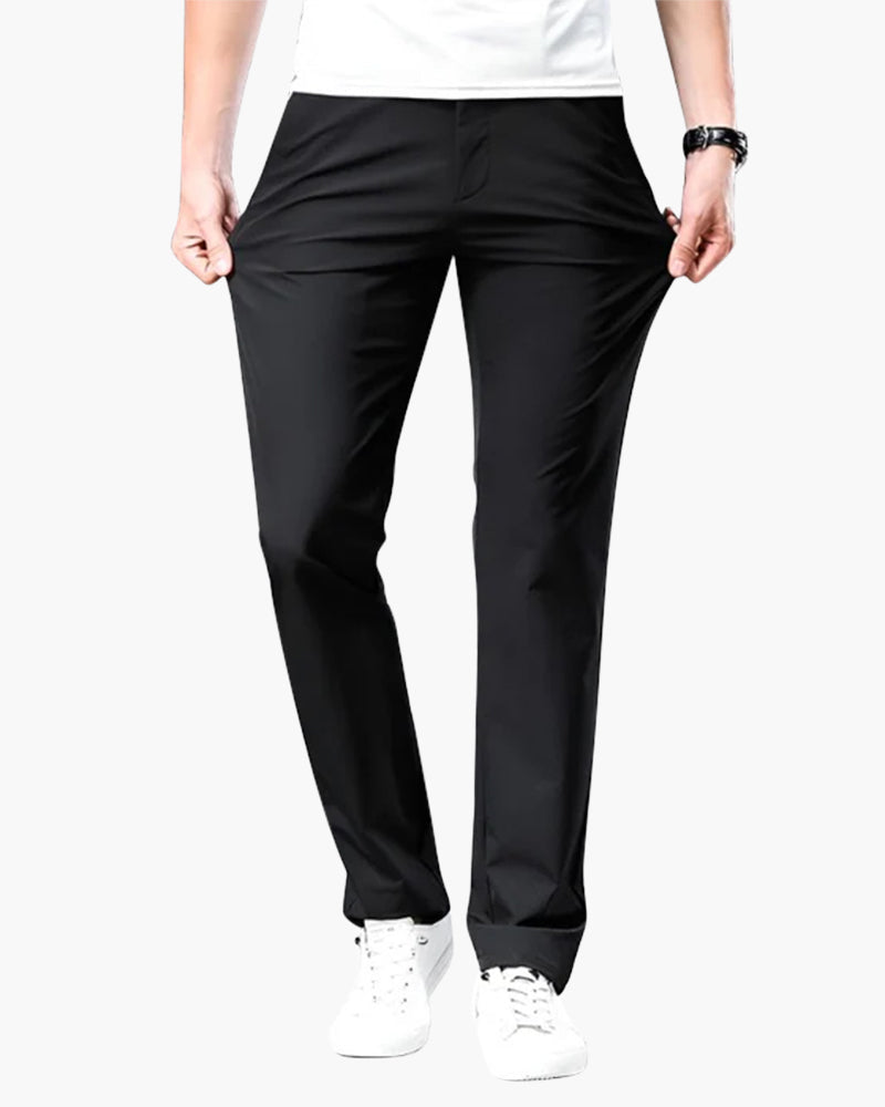 Men's Straight Loose Fit Chino Trousers with Zip Fly - Black