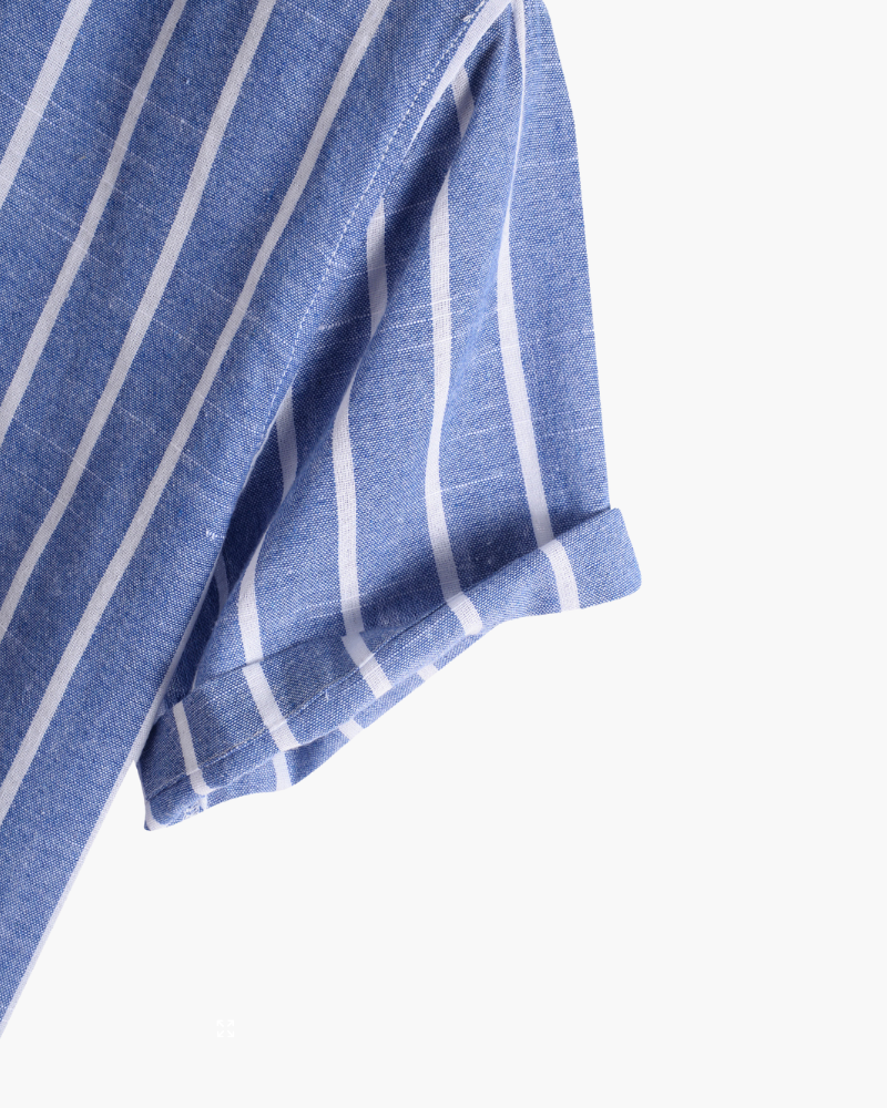 Men's Striped Cotton Polo with Zip Collar and Short Sleeves