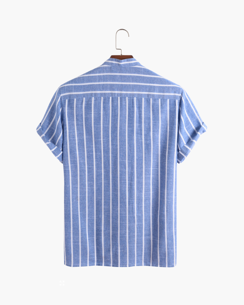 Men's Striped Cotton Polo with Zip Collar and Short Sleeves