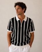 Men's Striped Half-Zip Knit Polo with Contrast Collar