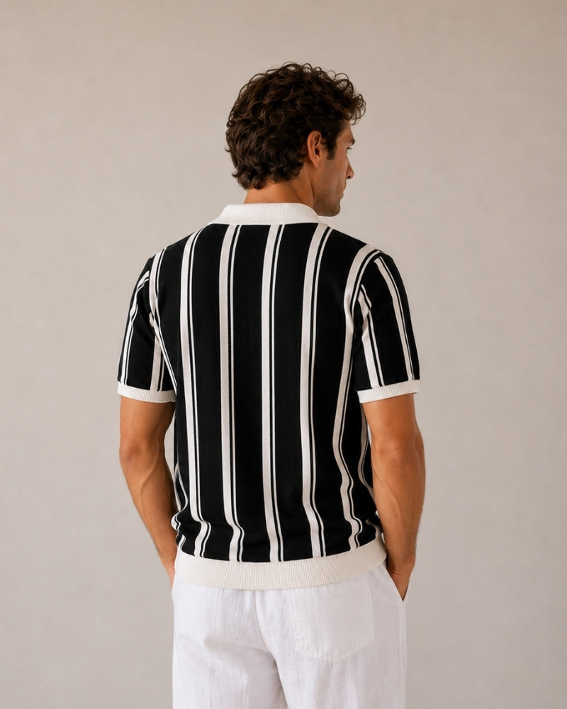 Men's Striped Half-Zip Knit Polo with Contrast Collar