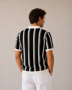 Men's Striped Half-Zip Knit Polo with Contrast Collar