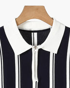 Men's Striped Half-Zip Knit Polo with Contrast Collar