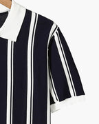 Men's Striped Half-Zip Knit Polo with Contrast Collar