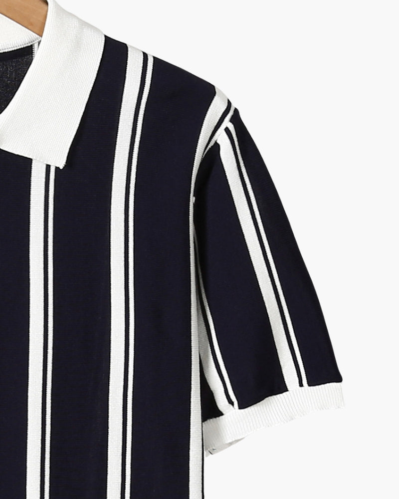 Men's Striped Half-Zip Knit Polo with Contrast Collar