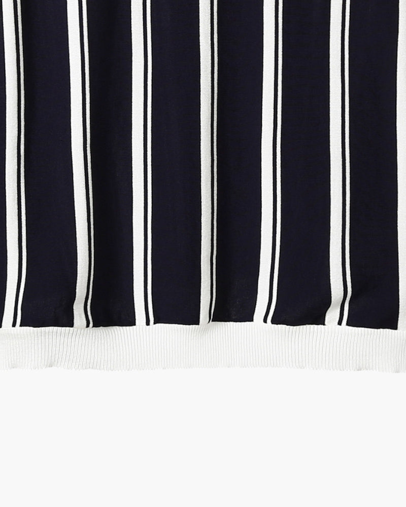 Men's Striped Half-Zip Knit Polo with Contrast Collar