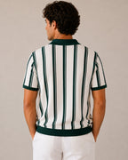 Men's Striped Half-Zip Knit Polo with Contrast Collar