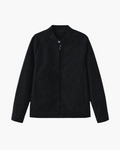 Men's Suede Jacket with Zip Front and Classic Collar - Black