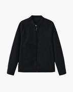 Men's Suede Jacket with Zip Front and Classic Collar - Black