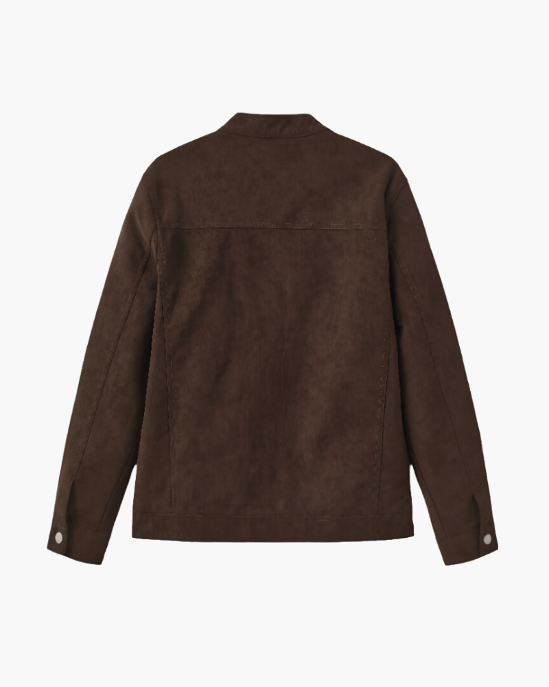Men's Suede Jacket with Zip Front and Classic Collar