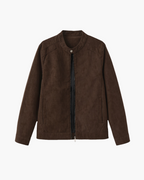 Men's Suede Jacket with Zip Front and Classic Collar