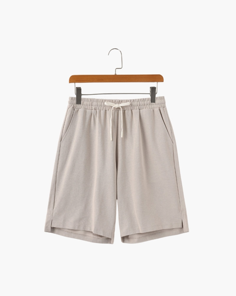 Men's Tailored Court Shorts with Above-Knee Fit and Side Pockets - Beige