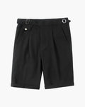 Men's Tailored Shorts with Side Buckle Adjusters and Pleats - Black