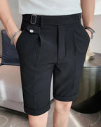 Men's Tailored Shorts with Side Buckle Adjusters and Pleats