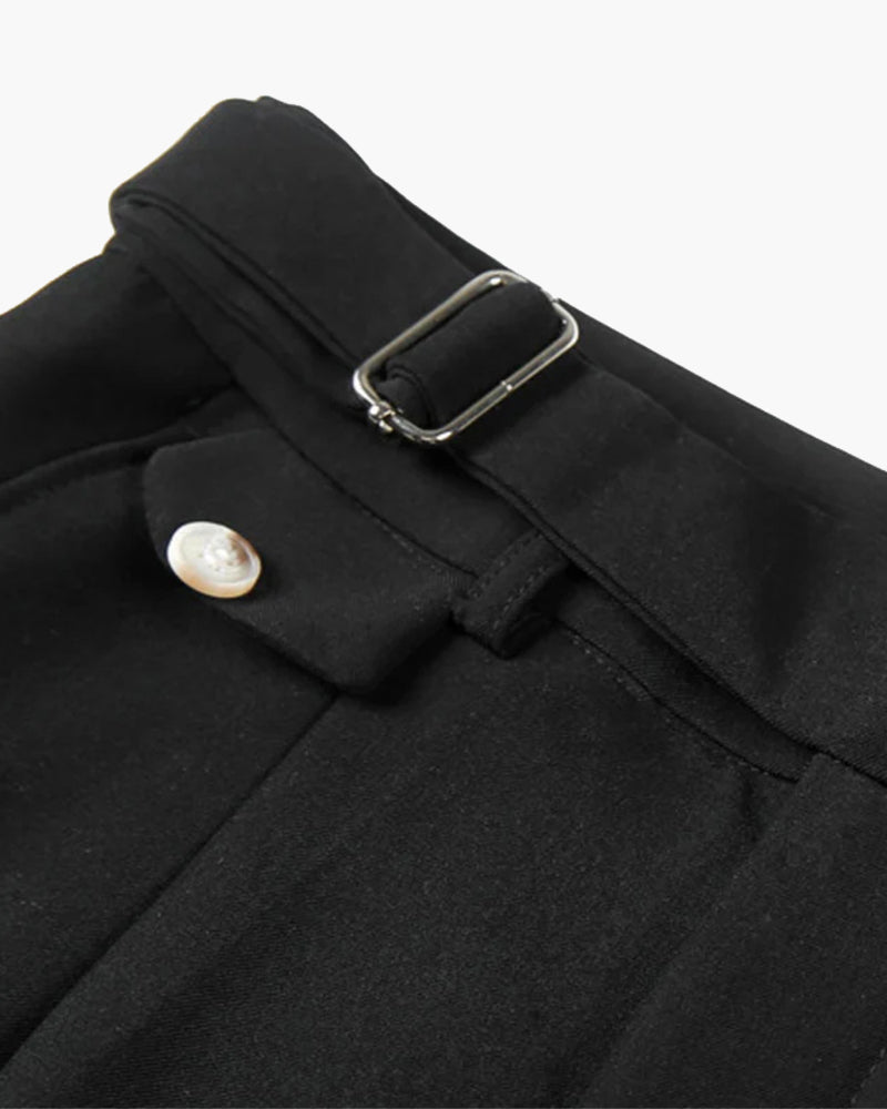 Men's Tailored Shorts with Side Buckle Adjusters and Pleats