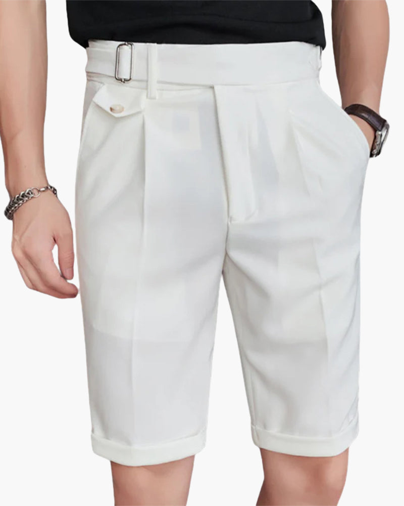 Men's Tailored Shorts with Side Buckle Adjusters and Pleats