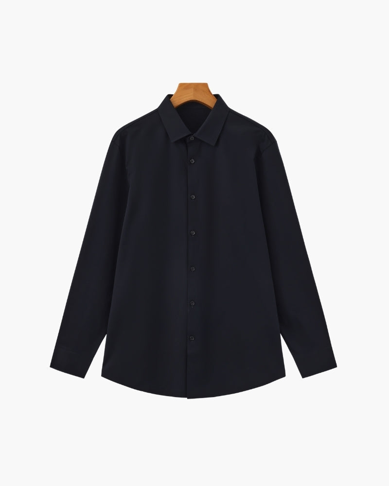 Men's Tailored Stretch Cotton Shirt with Spread Collar - Black