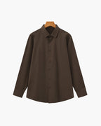 Men's Tailored Stretch Cotton Shirt with Spread Collar - Dark Brown