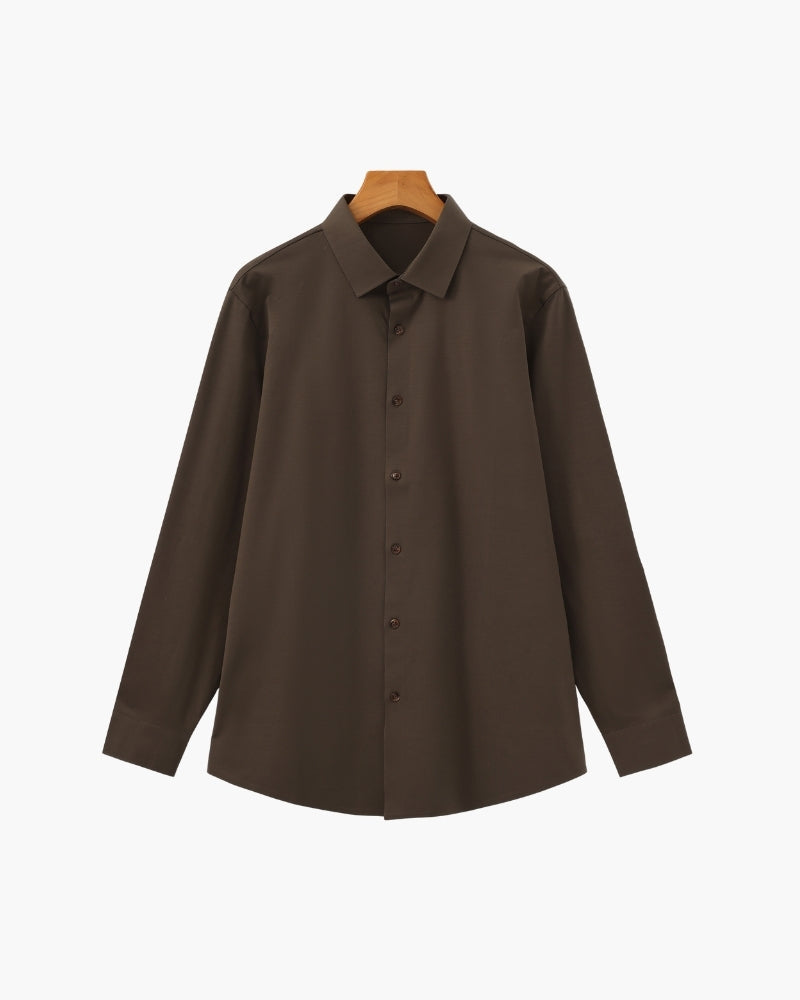 Men's Tailored Stretch Cotton Shirt with Spread Collar - Dark Brown